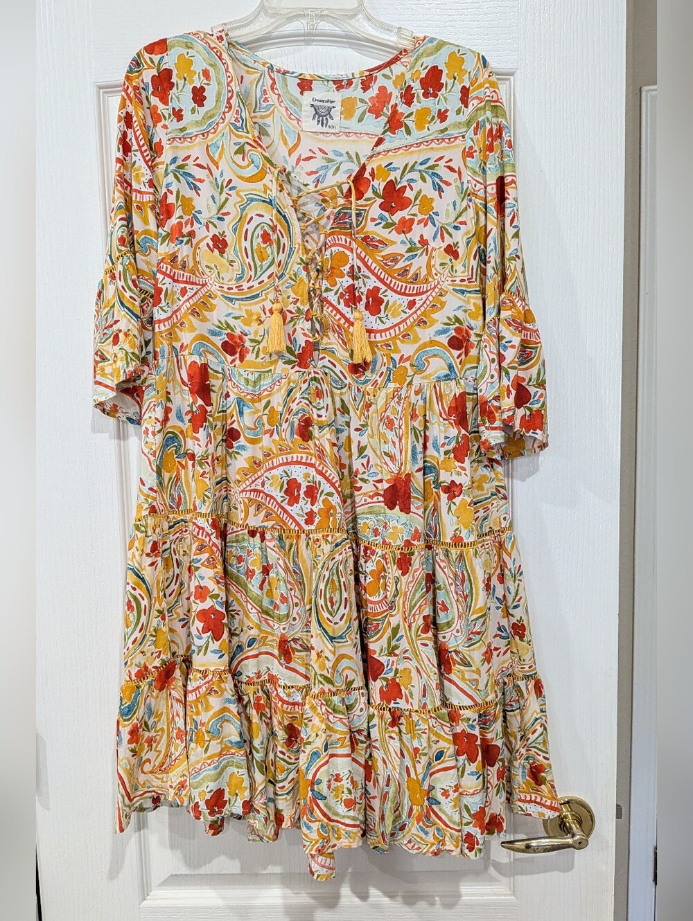 Darling Yellow Sundress With Bell Sleeves, Size 8